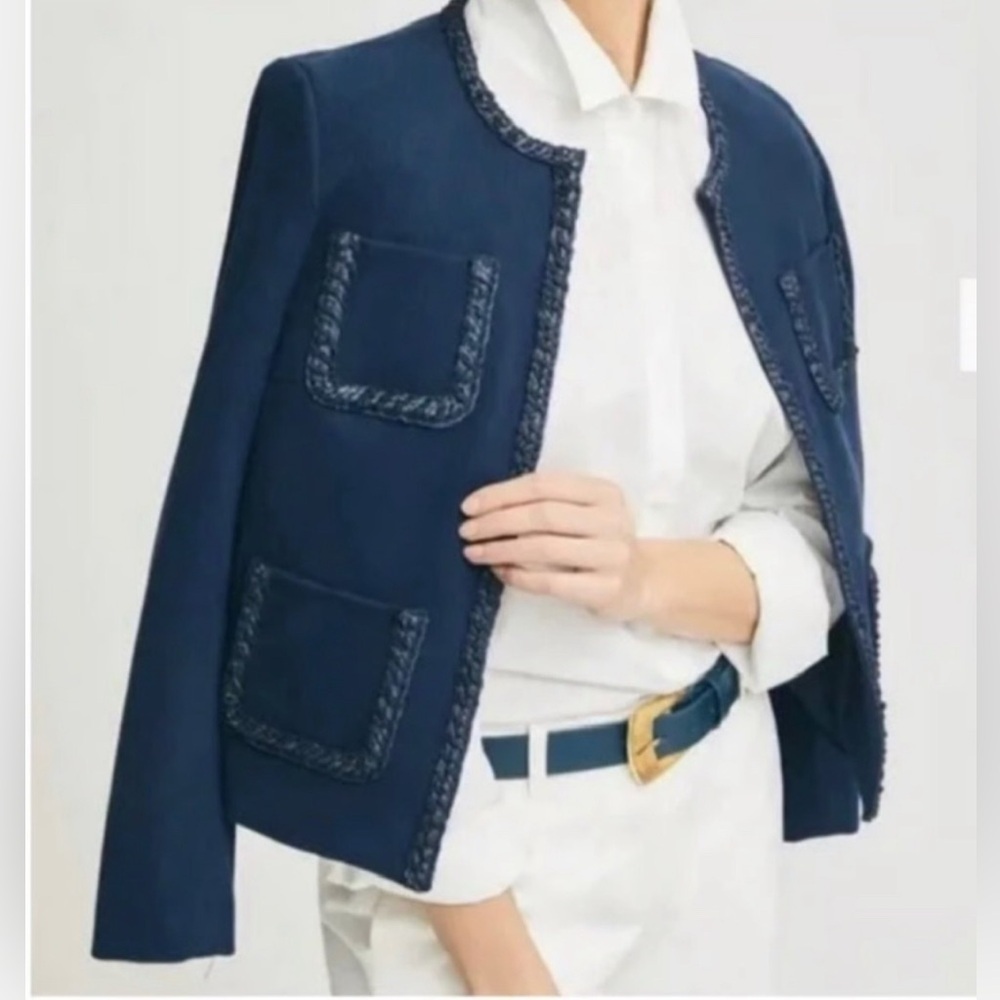 J. Mclaughlin Fanning Jacket Blazer Braided Trim Navy Blue, Size Small
